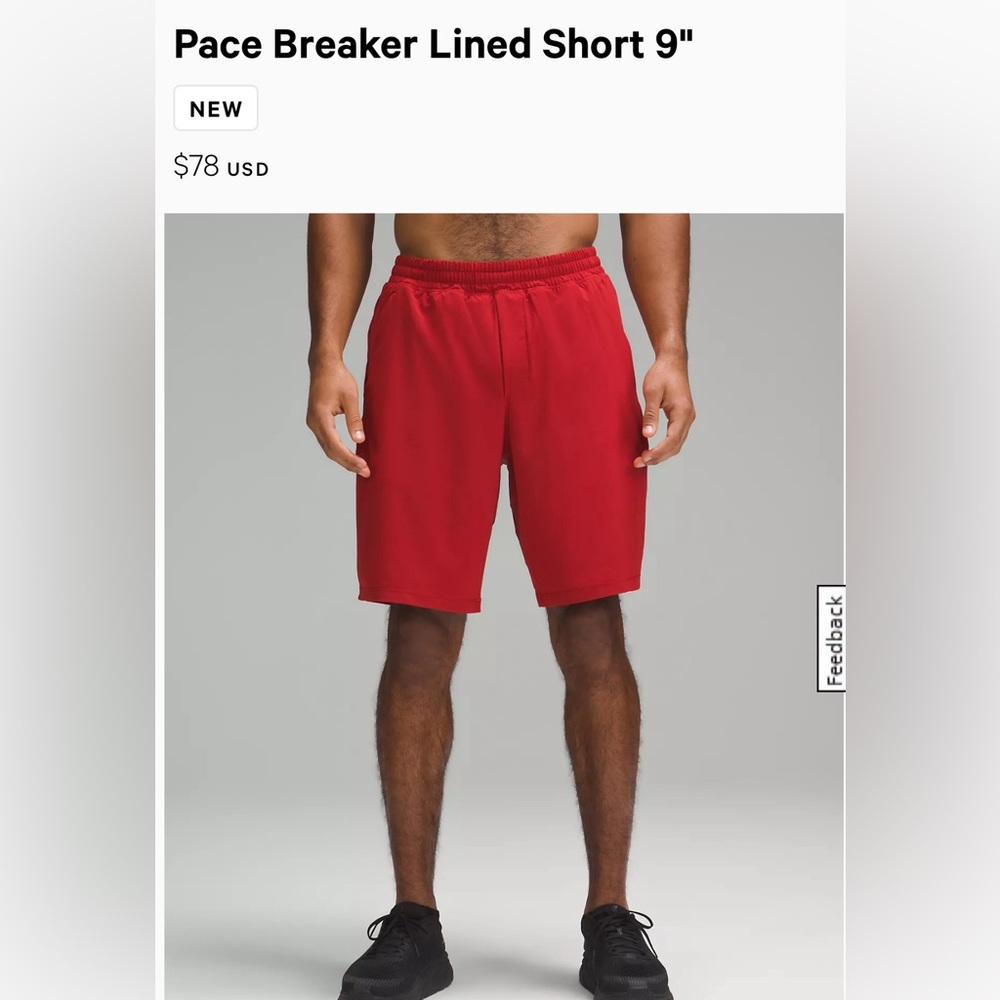 Lululemon Men's Quick Dry Pace Breaker
Lined Red Patterned Short